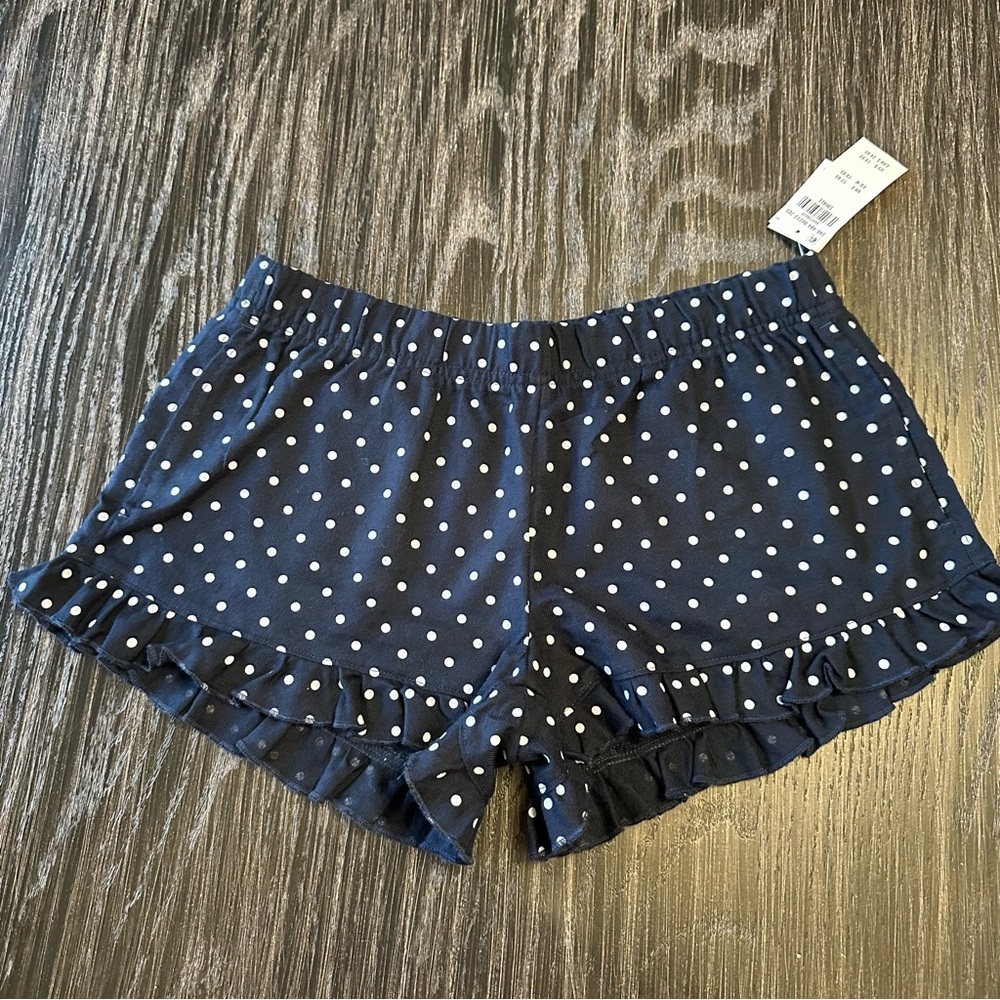 Hollister Ruffle Polka Dot Navy Blue White Sleep Shorts, XL